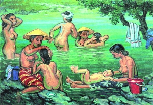 新加坡画家刘抗作品《洗澡的人们》