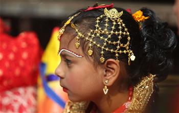 Nepalese girls attend Bel Bibaha ceremony in Kathmandu